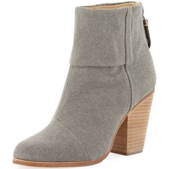 Rag & Bone Newbury Italian Canvas Stonewall Ankle Boot 7.5 Chunky Stacked Heel - Picture 1 of 16